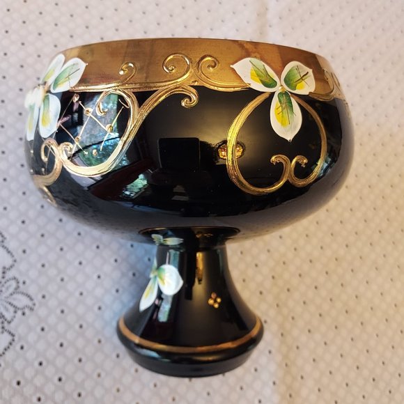 Handmade Rococo Thick Crystal Glass Dessert Candy Bowl Black/Gold NEW - Picture 4 of 9